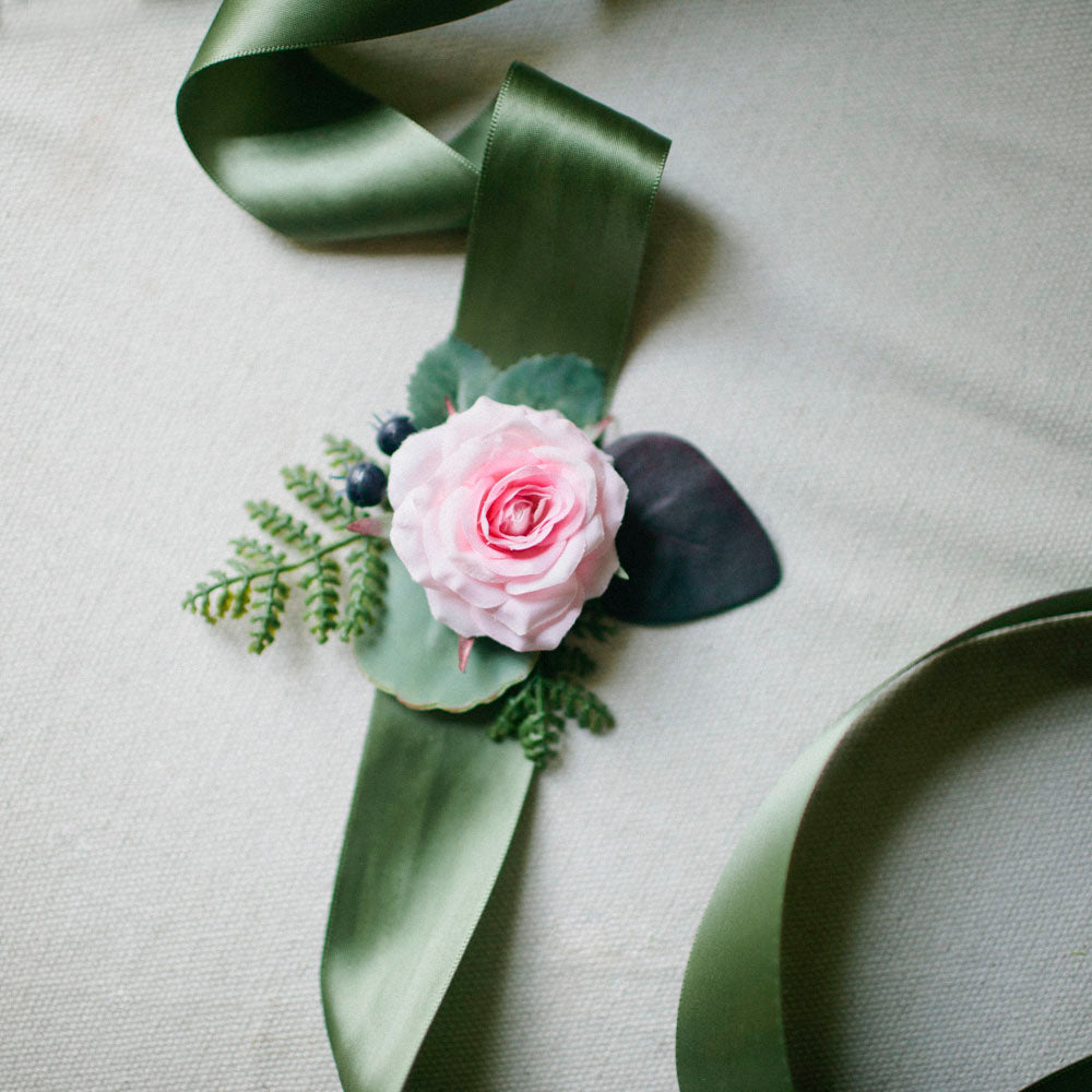 Bordeaux wrist corsage – The Sage Bouquet