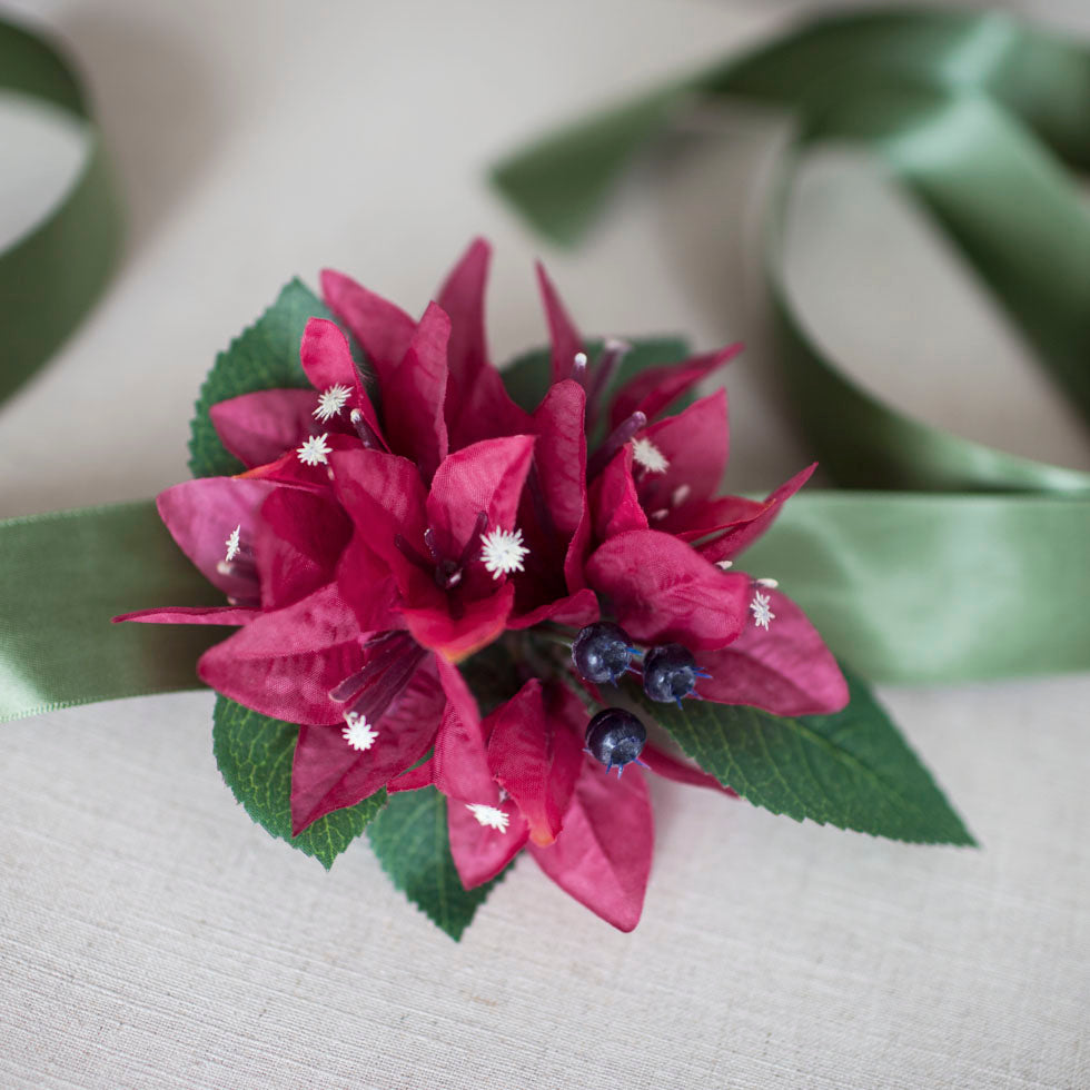 Raspberry wrist corsage